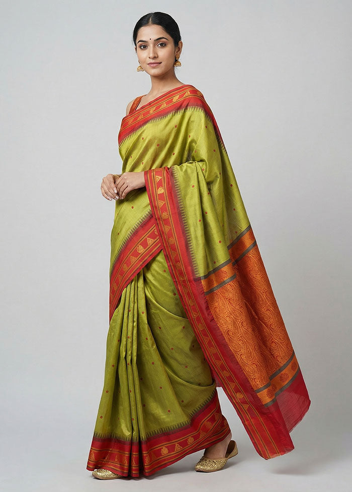 Green Kanjivaram Silk Saree With Blouse Piece