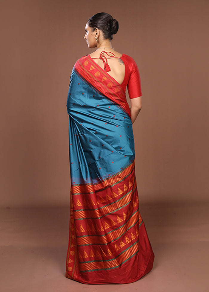 Blue Kanjivaram Silk Saree With Blouse Piece