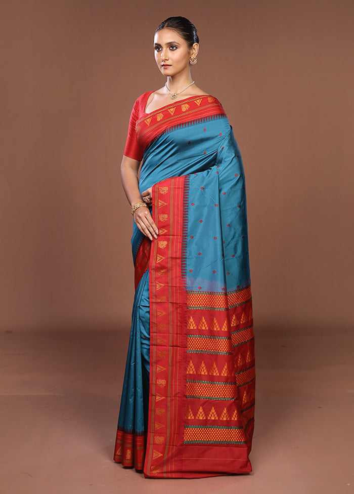 Blue Kanjivaram Silk Saree With Blouse Piece