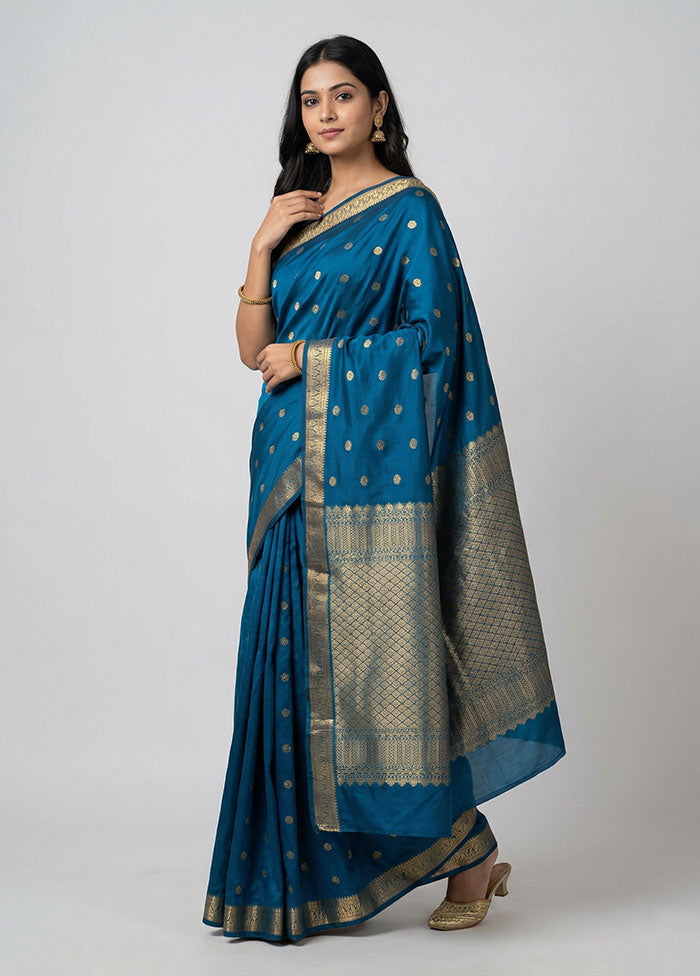 Blue Kanjivaram Silk Saree With Blouse Piece