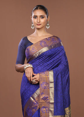 Blue Kanjivaram Silk Saree With Blouse Piece