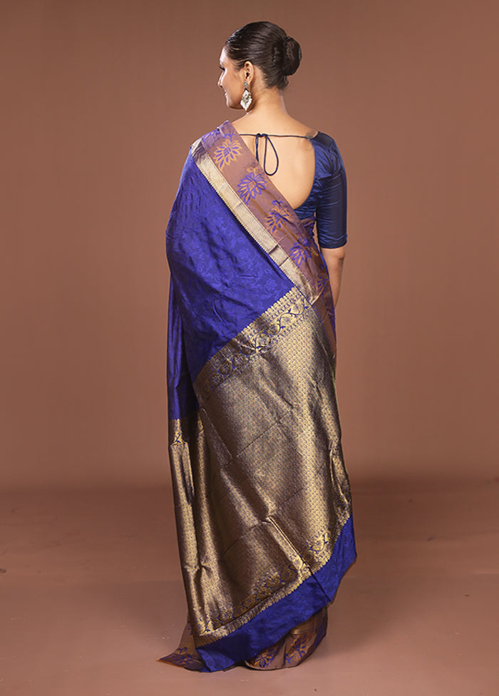 Blue Kanjivaram Silk Saree With Blouse Piece