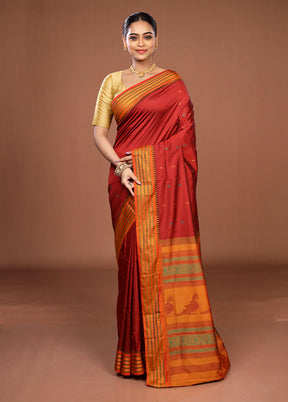 Maroon Kanjivaram Silk Saree With Blouse Piece