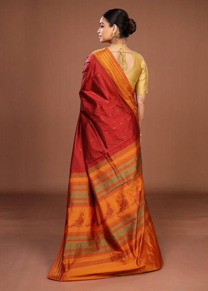Maroon Kanjivaram Silk Saree With Blouse Piece