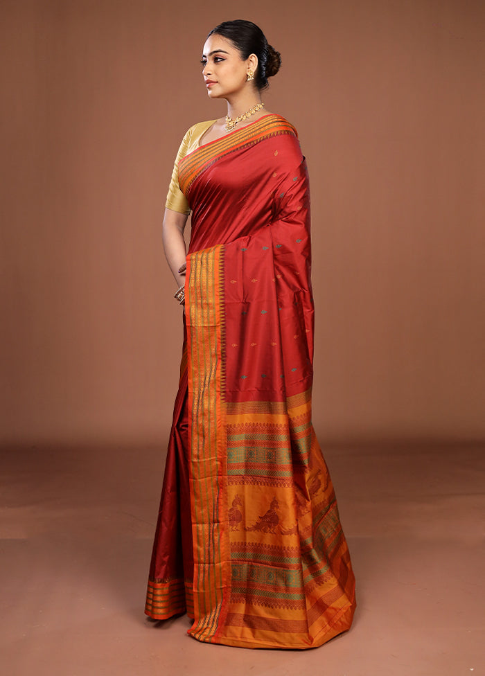 Maroon Kanjivaram Silk Saree With Blouse Piece