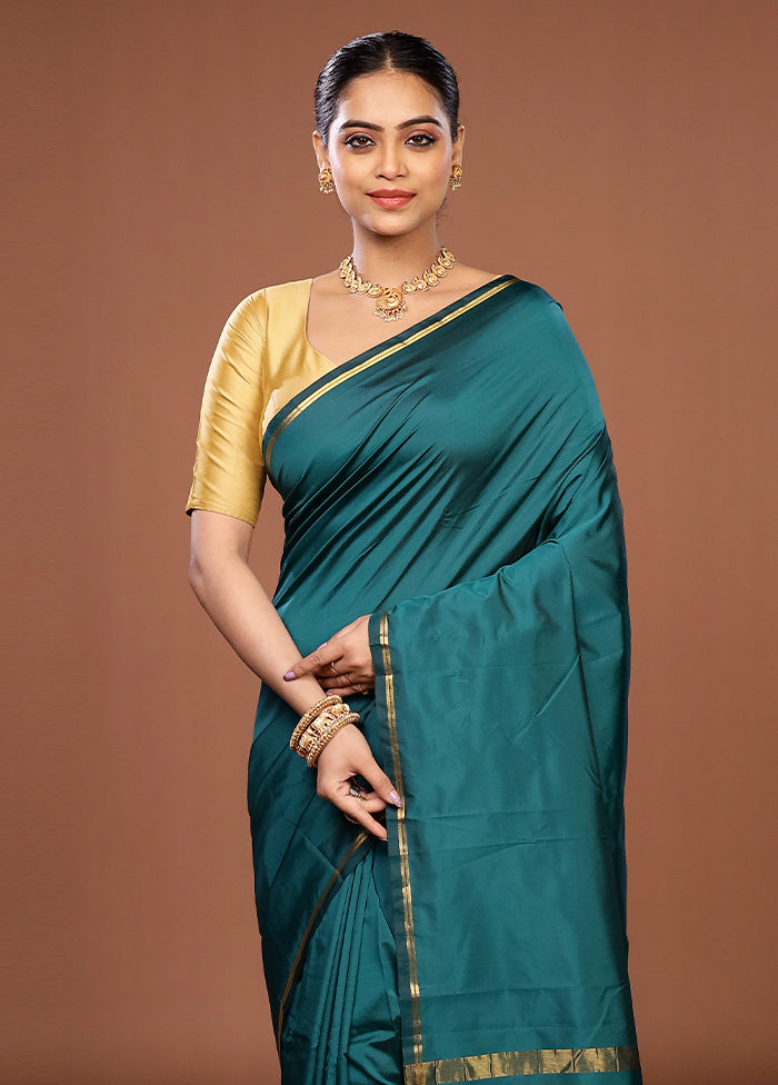 Blue Kanjivaram Silk Saree With Blouse Piece