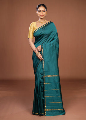 Blue Kanjivaram Silk Saree With Blouse Piece