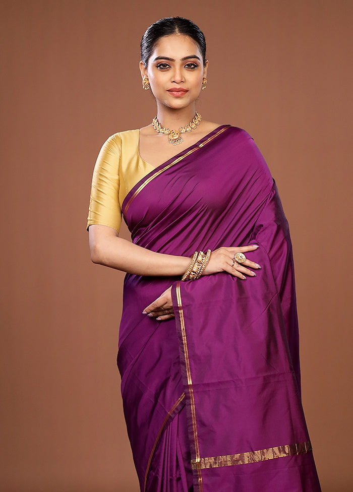 Purple Kanjivaram Silk Saree With Blouse Piece