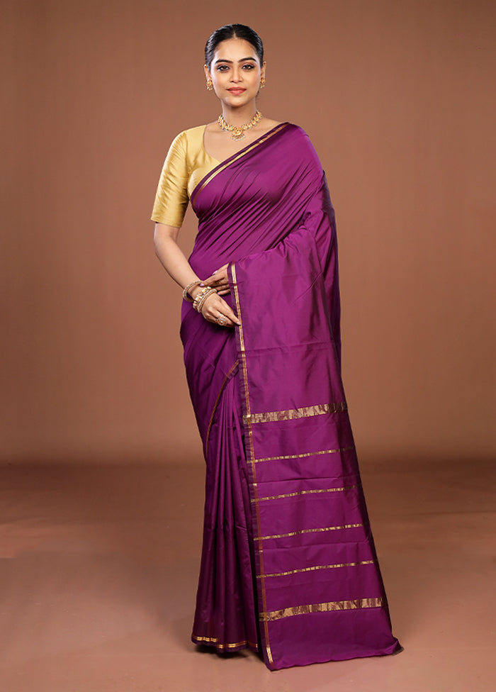 Purple Kanjivaram Silk Saree With Blouse Piece