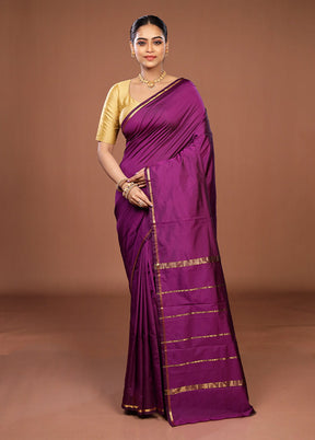 Purple Kanjivaram Silk Saree With Blouse Piece