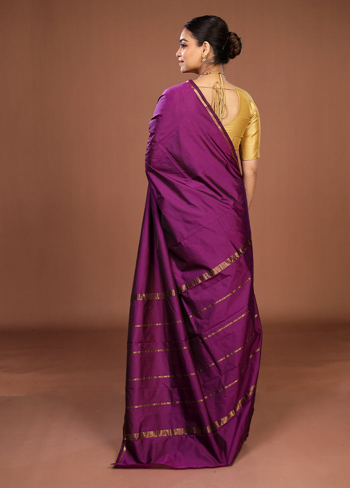 Purple Kanjivaram Silk Saree With Blouse Piece