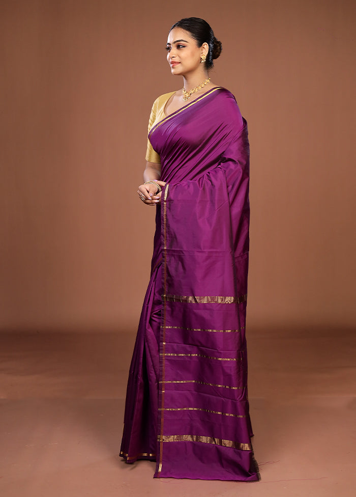 Purple Kanjivaram Silk Saree With Blouse Piece