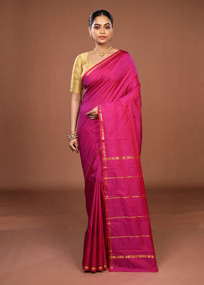 Pink Kanjivaram Silk Saree With Blouse Piece