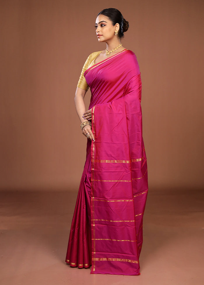 Pink Kanjivaram Silk Saree With Blouse Piece
