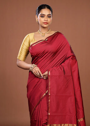 Maroon Kanjivaram Silk Saree With Blouse Piece