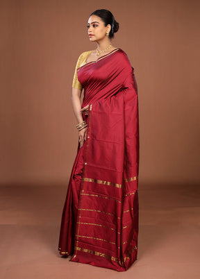 Maroon Kanjivaram Silk Saree With Blouse Piece