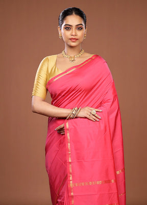 Pink Kanjivaram Silk Saree With Blouse Piece