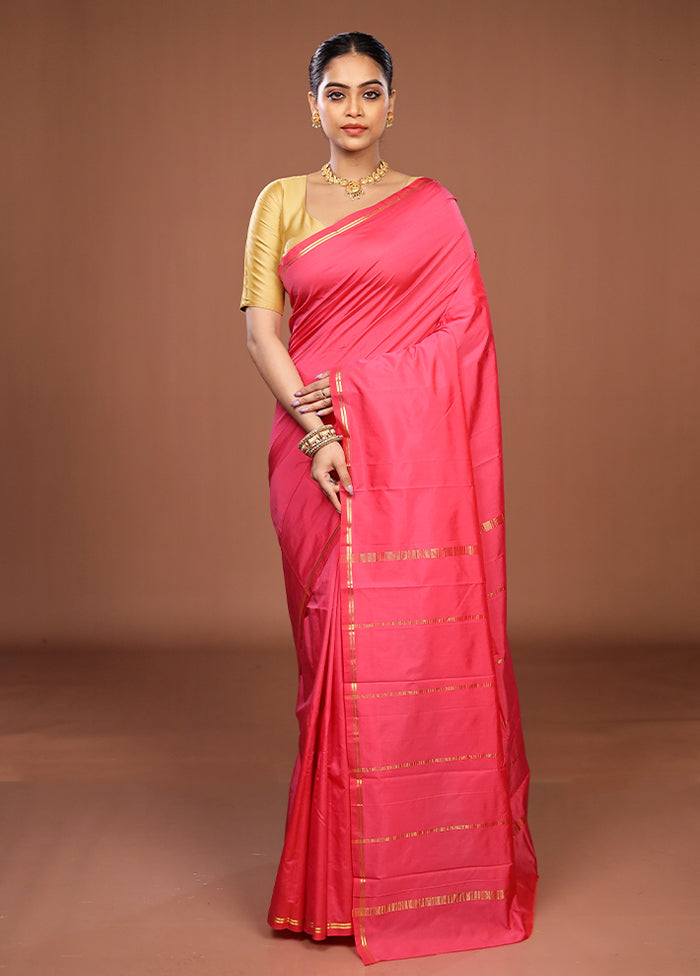 Pink Kanjivaram Silk Saree With Blouse Piece