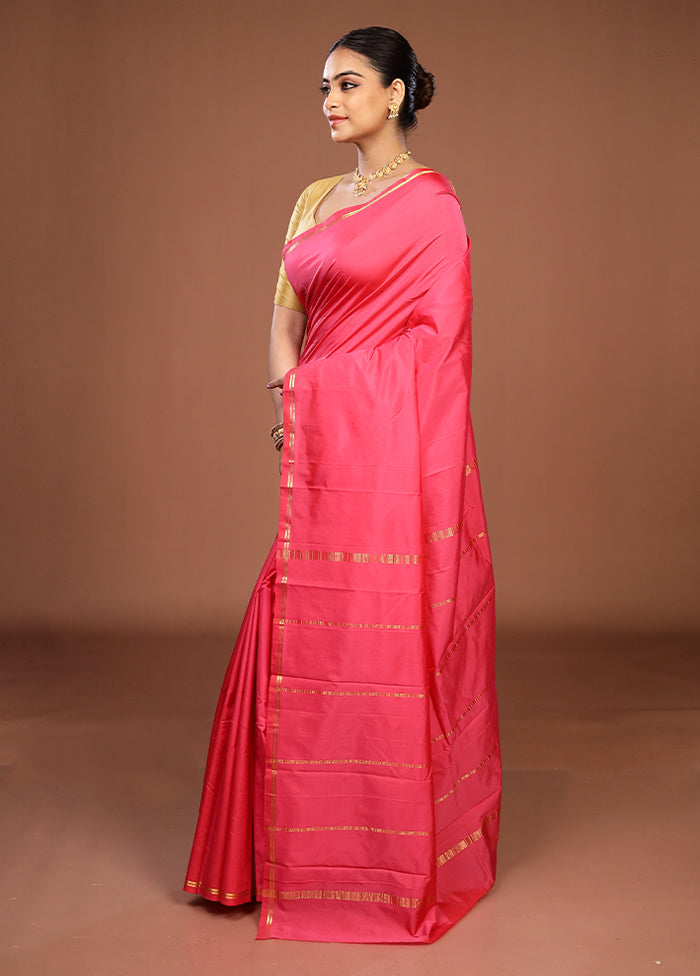 Pink Kanjivaram Silk Saree With Blouse Piece
