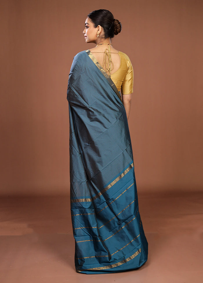 Blue Kanjivaram Silk Saree With Blouse Piece