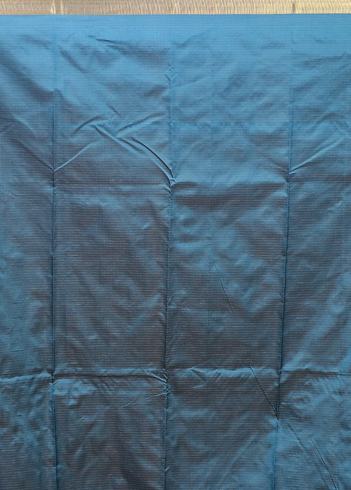Blue Kanjivaram Silk Saree With Blouse Piece