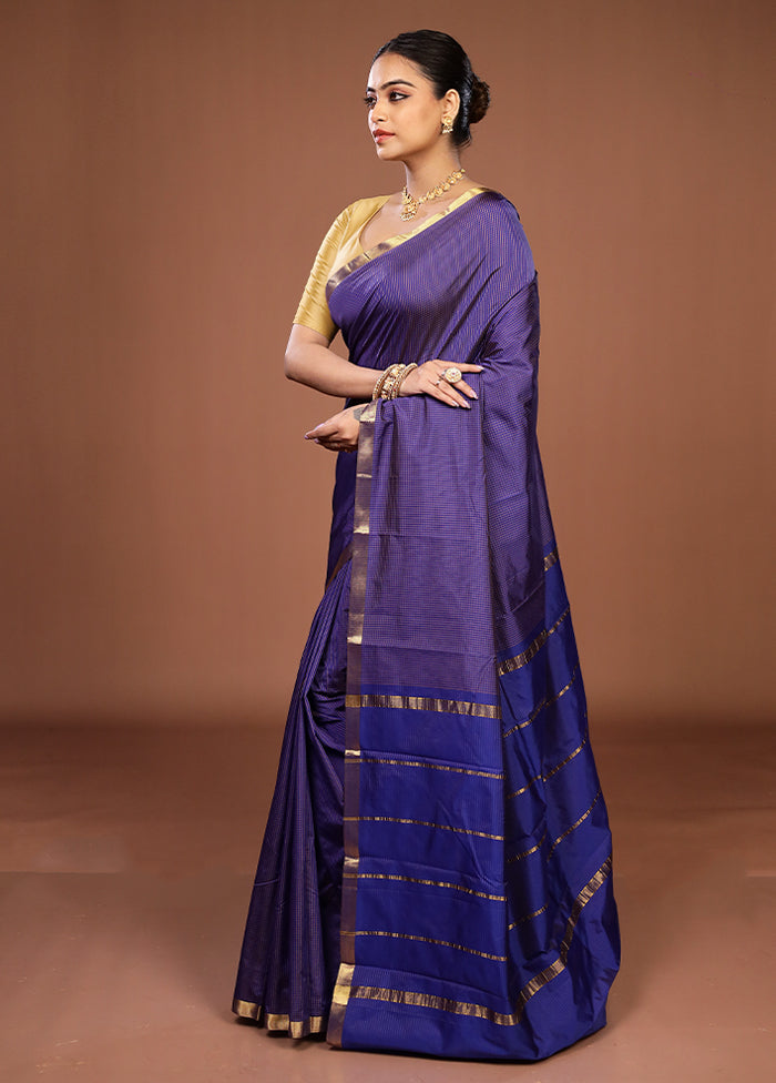 Purple Kanjivaram Silk Saree With Blouse Piece