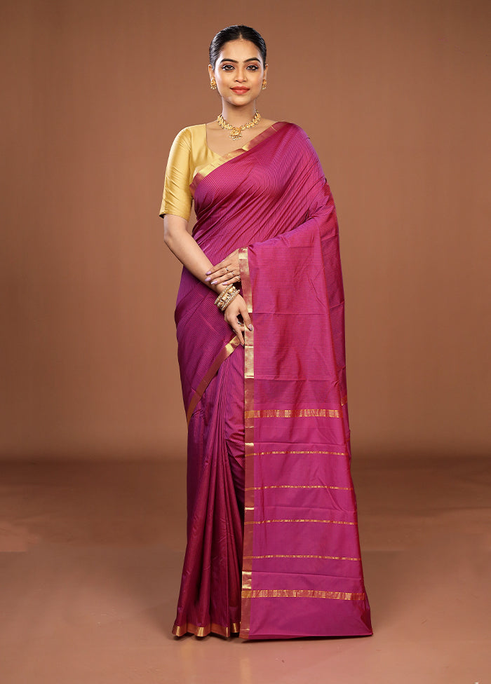 Purple Kanjivaram Silk Saree With Blouse Piece