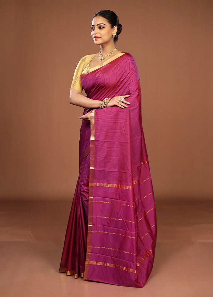 Purple Kanjivaram Silk Saree With Blouse Piece