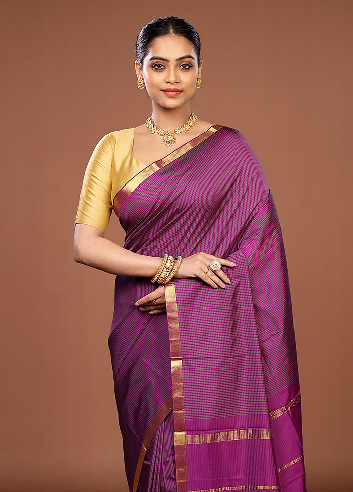 Purple Kanjivaram Silk Saree With Blouse Piece
