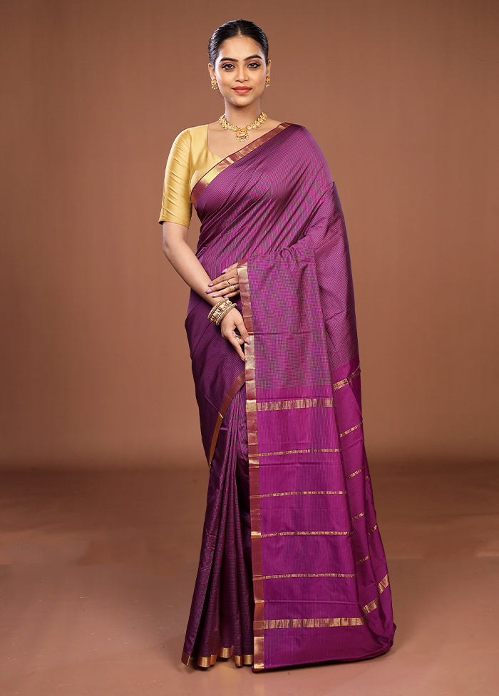 Purple Kanjivaram Silk Saree With Blouse Piece