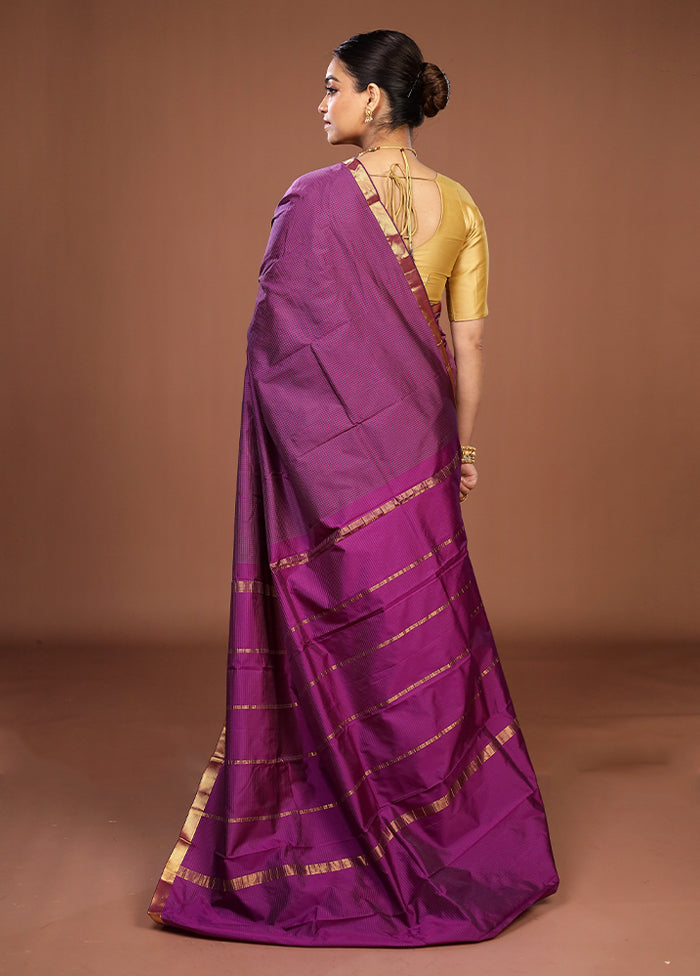 Purple Kanjivaram Silk Saree With Blouse Piece