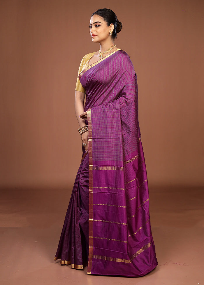 Purple Kanjivaram Silk Saree With Blouse Piece