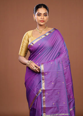 Purple Kanjivaram Silk Saree With Blouse Piece