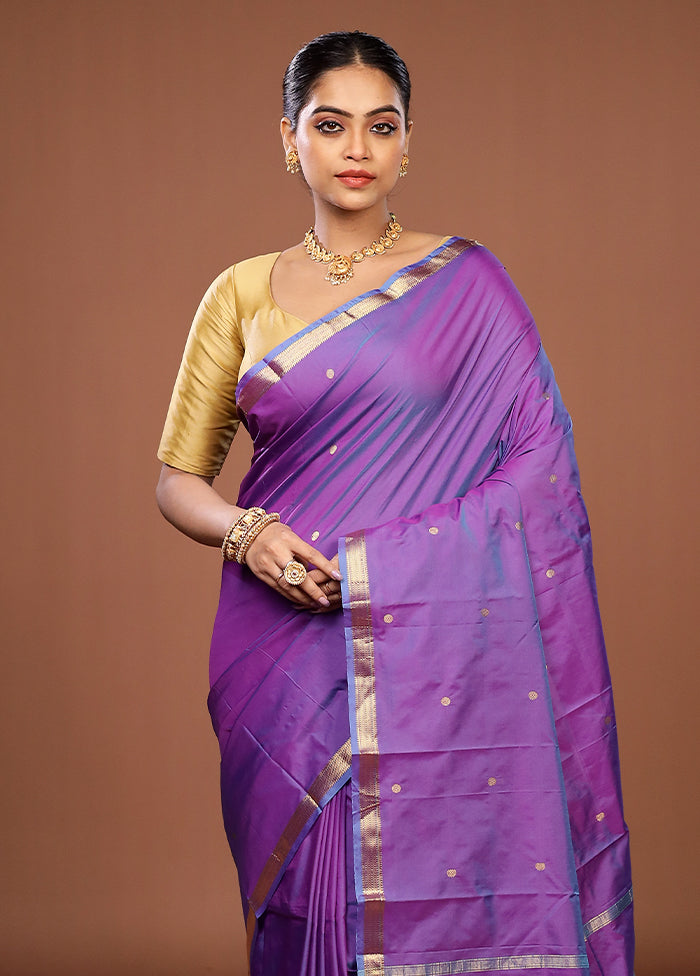 Purple Kanjivaram Silk Saree With Blouse Piece