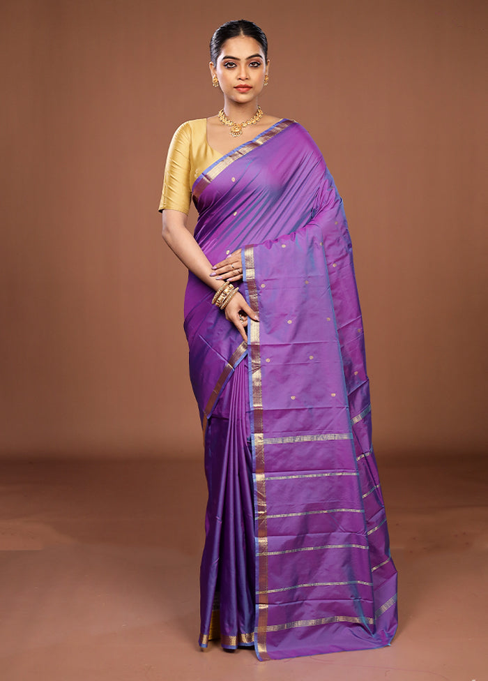 Purple Kanjivaram Silk Saree With Blouse Piece