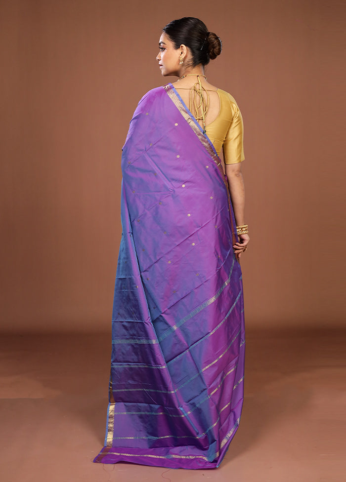 Purple Kanjivaram Silk Saree With Blouse Piece