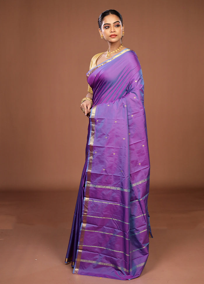 Purple Kanjivaram Silk Saree With Blouse Piece