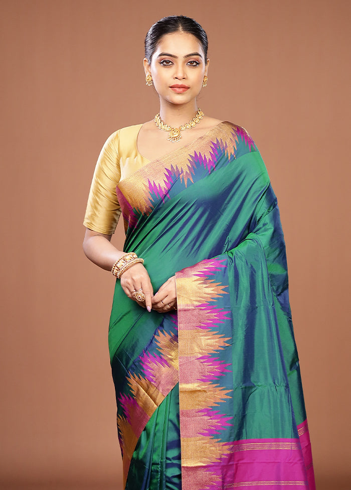 Green Kanjivaram Silk Saree With Blouse Piece