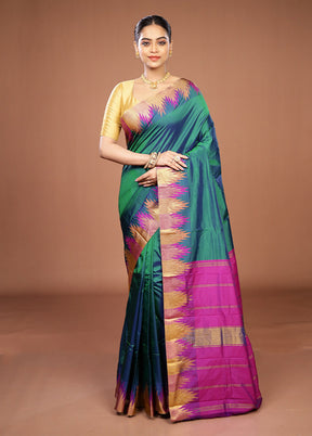 Green Kanjivaram Silk Saree With Blouse Piece