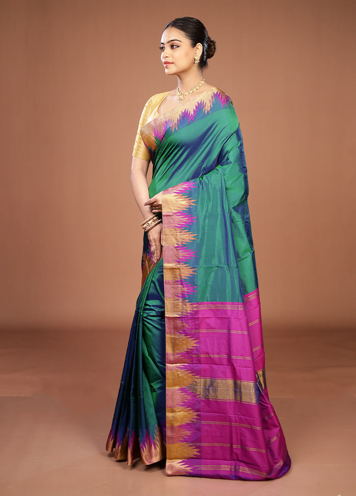 Green Kanjivaram Silk Saree With Blouse Piece