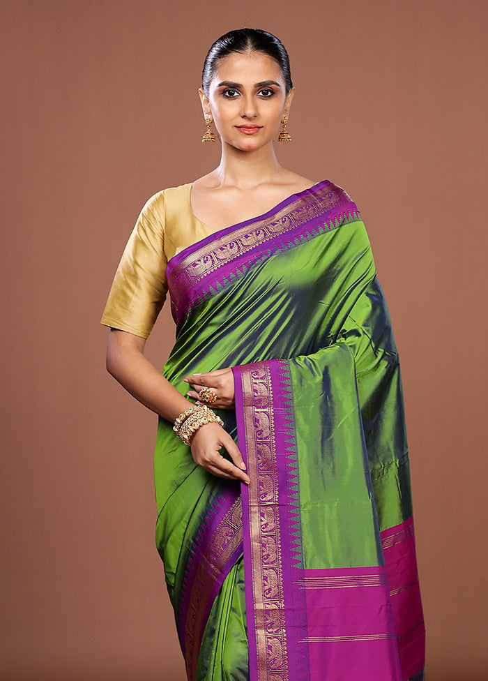 Green Kanjivaram Silk Saree With Blouse Piece