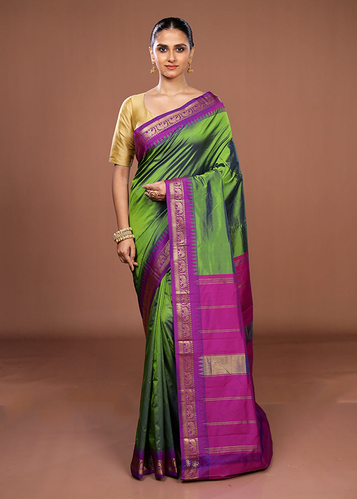 Green Kanjivaram Silk Saree With Blouse Piece