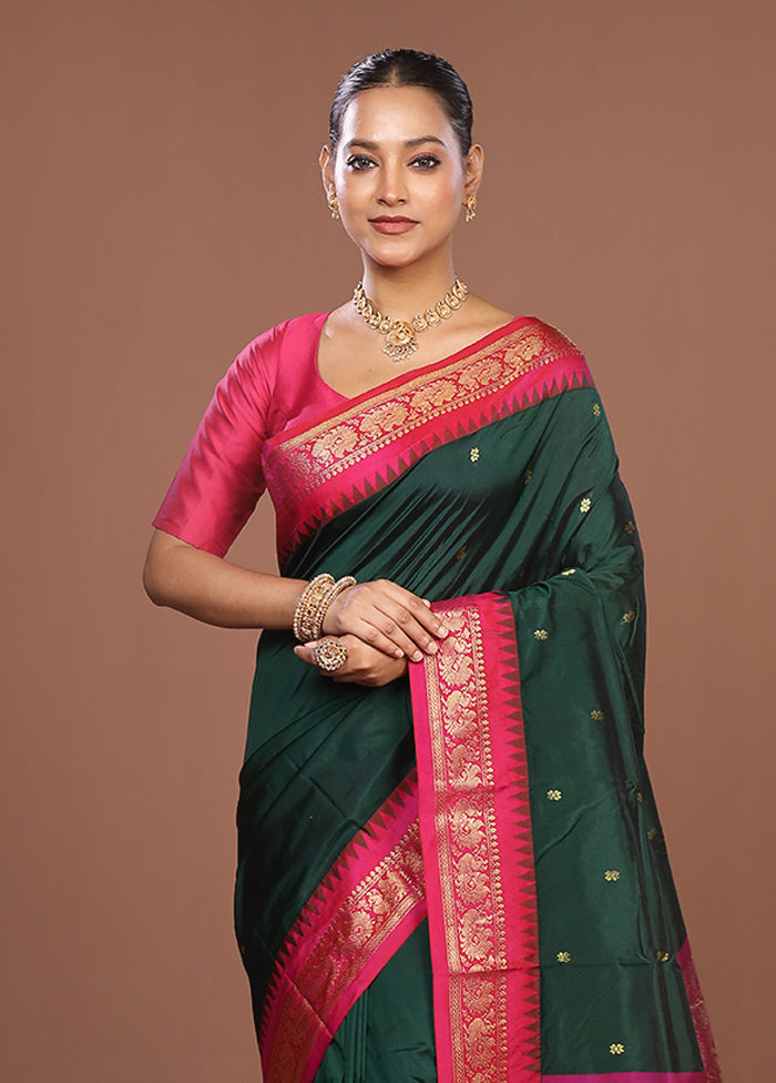 Green Kanjivaram Silk Saree With Blouse Piece