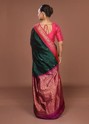Green Kanjivaram Silk Saree With Blouse Piece