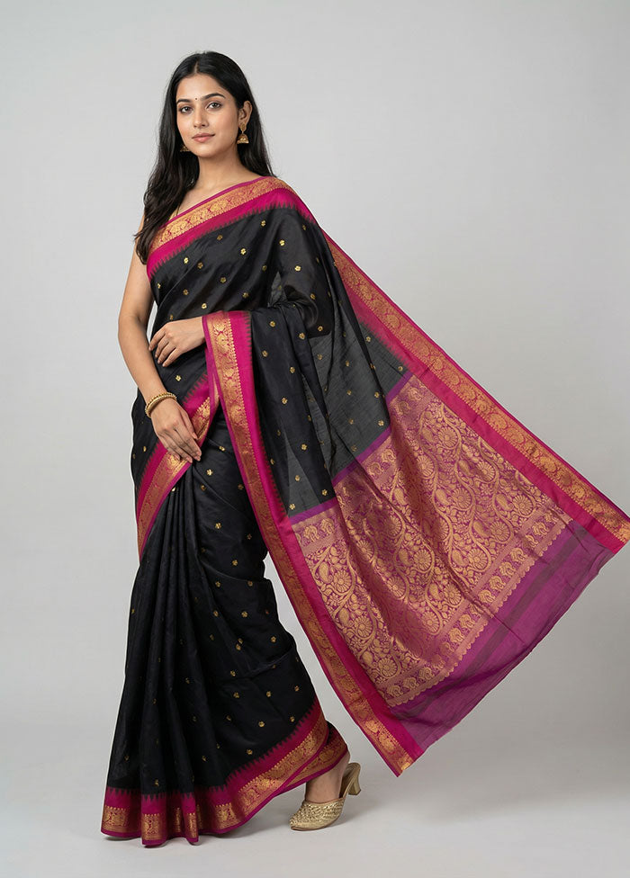 Black Kanjivaram Silk Saree With Blouse Piece