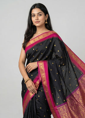 Black Kanjivaram Silk Saree With Blouse Piece