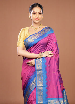 Purple Kanjivaram Silk Saree With Blouse Piece