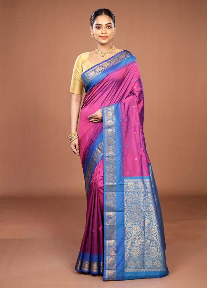Purple Kanjivaram Silk Saree With Blouse Piece