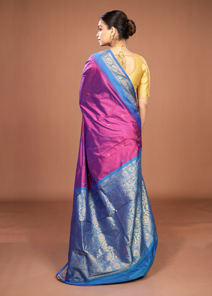 Purple Kanjivaram Silk Saree With Blouse Piece