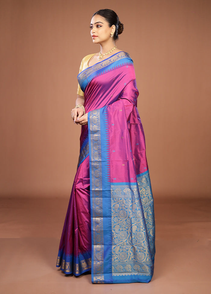 Purple Kanjivaram Silk Saree With Blouse Piece
